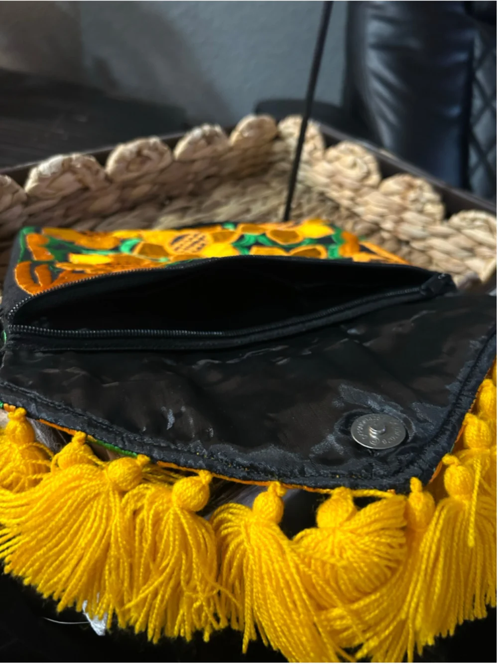Women's Unbranded Sunflower Embroidered Clutch Bag, One Size, Black and Yellow